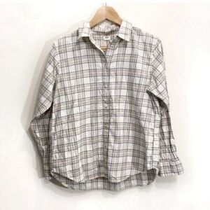 Uniqlo Flannel Plaid Button Down Shirt Size Small Grey Cream Casual